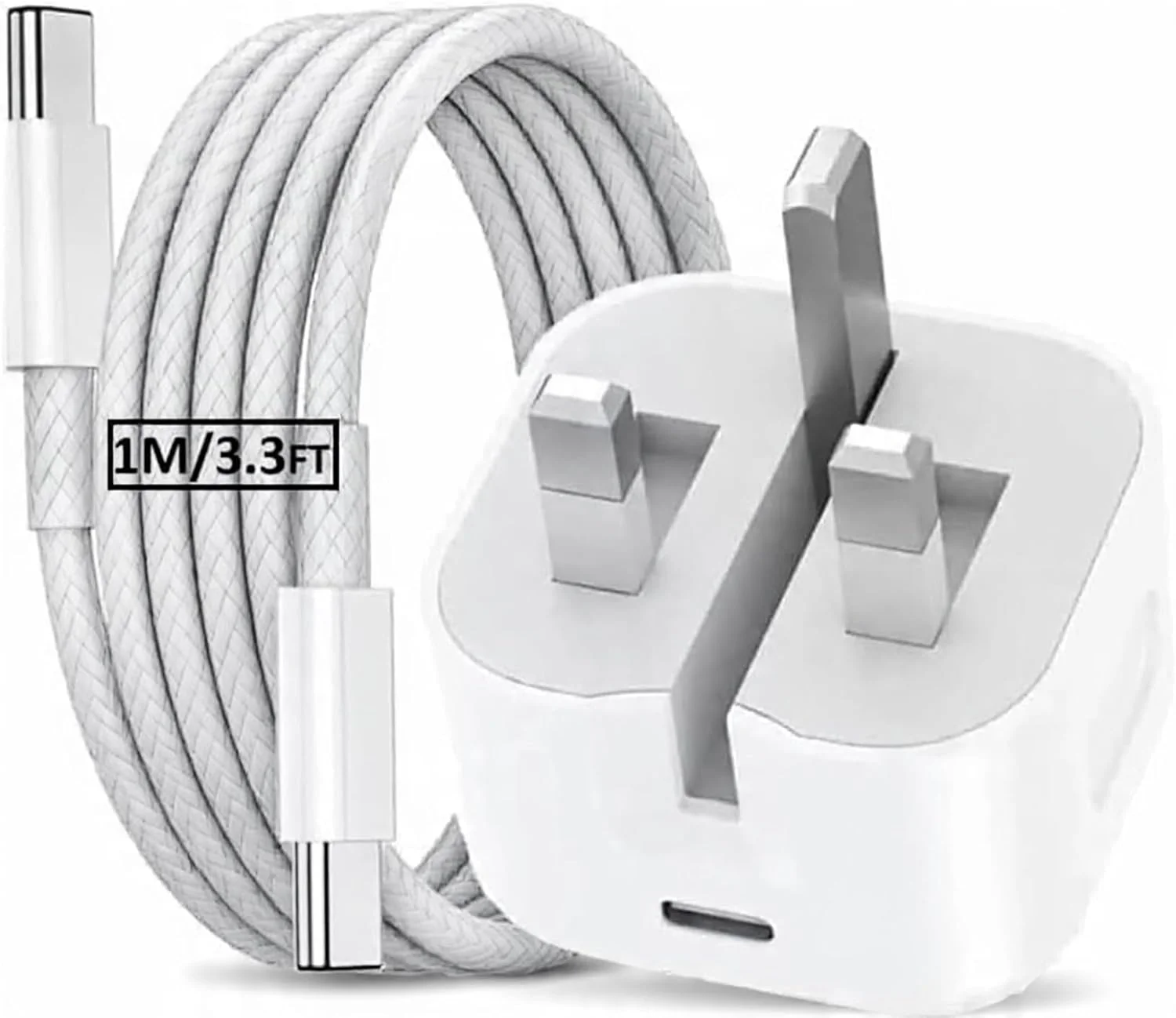 شارژر سریع 35 واتی USB-C برای آیفون 15 پرو مکس/16/17/17 پرو به همراه کابل 1 متری Type-C، آداپتور شارژر دیواری PD برای آیپد، سامسونگ، وان پلاس، شیائومی – شارژر دوشاخه دیواری شارژ سریع – سفید