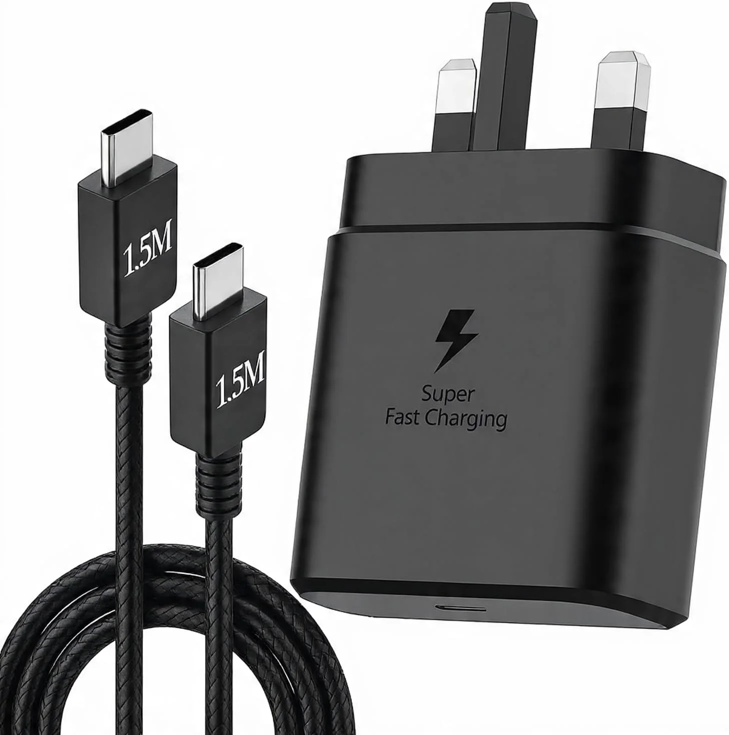 شارژر فوق سریع 45 واتی با کابل USB Type-C بافته شده 1.5 متری | آداپتور شارژ سریع دوشاخه UK | شارژر مسافرتی برای Samsung S25/24/23/22/21، Google Pixal 6/7/8، Huawei P40/50 one plus 11/12 شارژر فوق سریع 45 واتی با کابل USB Type-C بافته شده 1.5 متری | آداپتور شارژ سریع دوشاخه UK | شارژر مسافرتی برای Samsung S25/24/23/22/21، Google Pixal 6/7/8، Huawei P40/50 one plus 11/12