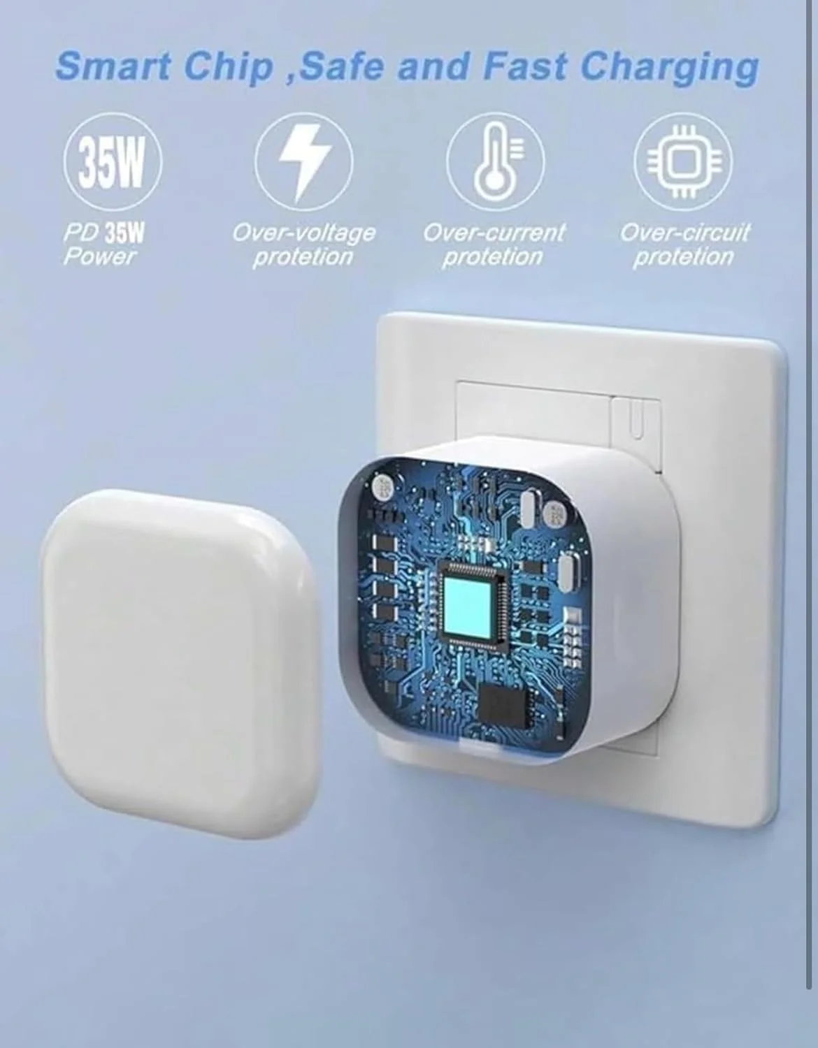 آداپتور برق 35 واتی USB C به همراه کابل Type C برای آیفون 16 پرو مکس، شارژر سریع Type C دیواری برای آیفون 15 پرو مکس/16 پرو/16/16 پلاس/15 پرو/15