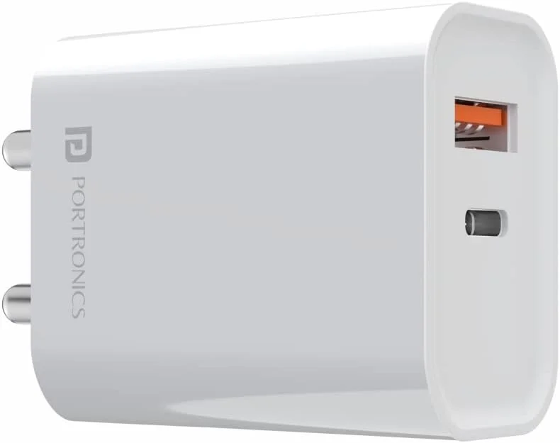 آداپتور شارژر فوق سریع دوگانه پورت USB و Type-C پورتronics Adapto 45 با حداکثر خروجی 22.5 وات، آداپتور دیواری Power Delivery 3.0 و آداپتور شارژ سریع USB A برای آیفون، اندروید و سایر دستگاه های دارای Type C (سفید)