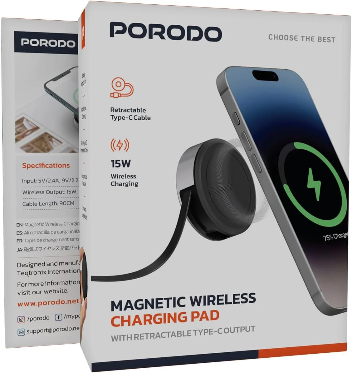 پد شارژ بیسیم مغناطیسی 2 در 1 پرودو، پد شارژ 15 واتی با کابل USB-C جمعشونده، سازگار با سری آیفون 15/14/13/12، ایرپادز و سایر دستگاهها - مشکی پد شارژ بیسیم مغناطیسی 2 در 1 پرودو، پد شارژ 15 واتی با کابل USB-C جمعشونده، سازگار با سری آیفون 15/14/13/12، ایرپادز و سایر دستگاهها - مشکی