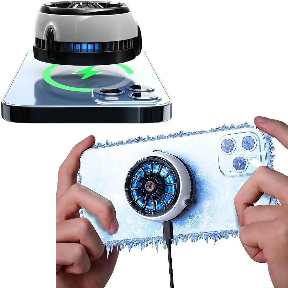 خنک کننده تلفن همراه گیمینگ PFUTURE - شارژر بی‌سیم سریع 15 واتی، فن رادیاتور نیمه هادی قابل حمل - سازگار با MagSafe، ایده آل برای آیفون/آیپد/اندروید، مناسب برای بازی، پخش زنده، ولاگ