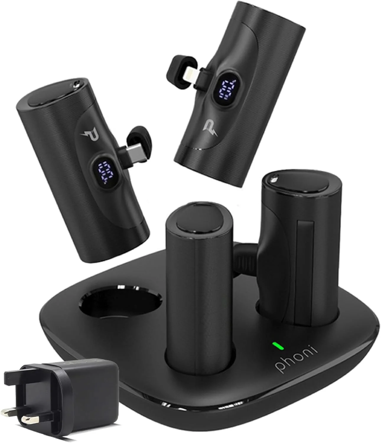 استند پاوربانک فونی 4 در 1، 5000 میلی آمپر ساعت، 4 عدد، شارژر قابل حمل با نمایشگر داخلی و پایه نگهدارنده سازگار با لایتنینگ برای آیفون 15/14، سامسونگ S24/S23/S22 و هواوی، شیائومی (2C + 2L)