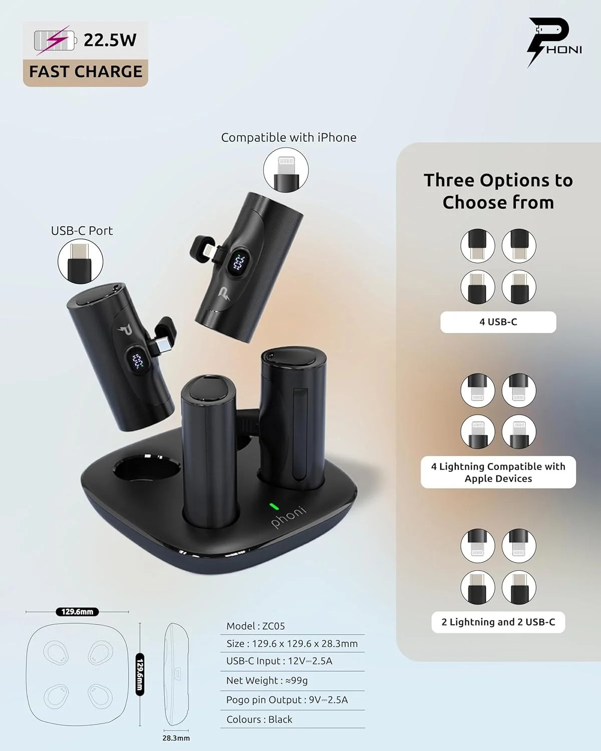 استند پاوربانک فونی 4 در 1، 5000 میلی آمپر ساعت، 4 عدد، شارژر قابل حمل با نمایشگر داخلی و پایه نگهدارنده سازگار با لایتنینگ برای آیفون 15/14، سامسونگ S24/S23/S22 و هواوی، شیائومی (2C + 2L) استند پاوربانک فونی 4 در 1، 5000 میلی آمپر ساعت، 4 عدد، شارژر قابل حمل با نمایشگر داخلی و پایه نگهدارنده سازگار با لایتنینگ برای آیفون 15/14، سامسونگ S24/S23/S22 و هواوی، شیائومی (2C + 2L)