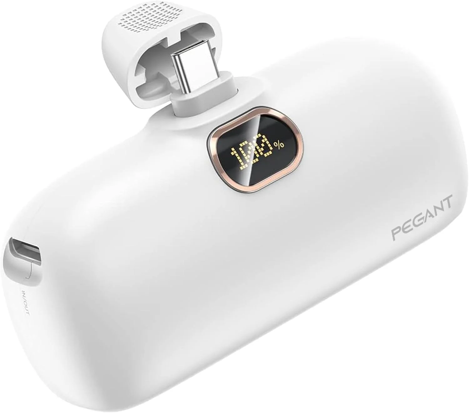 پاور بانک کوچک 5000 میلی آمپر ساعتی PEGANT با شارژ سریع 20 واتی USB C PD3.0، شارژر قابل حمل کوچک و جمع و جور Type C، باتری اکسترنال سازگار با آیفون 15، سامسونگ (سفید)