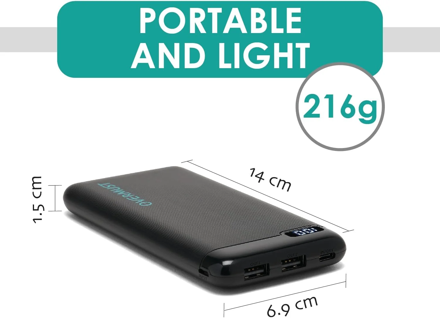 شارژر همراه 10.000 میلی آمپر ساعتی با 2 پورت USB و 1 پورت USB-C - پاوربانک - برای تلفن های هوشمند و تبلت (آیفون و سامسونگ) - شارژ از طریق میکرو USB یا USB-C - با نشانگر باتری