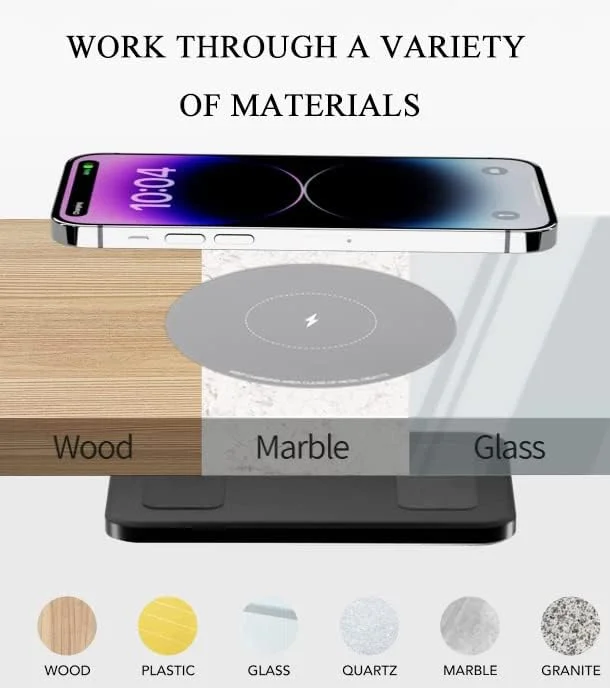 شارژر بی‌سیم مخفی 50 میلی‌متری (1.97 اینچی)، شارژر بی‌سیم زیر میزی، ایستگاه شارژ مخفی برای آیفون 15/14/13/12/ سامسونگ گلکسی S23/S22/S21 (شامل آداپتور)