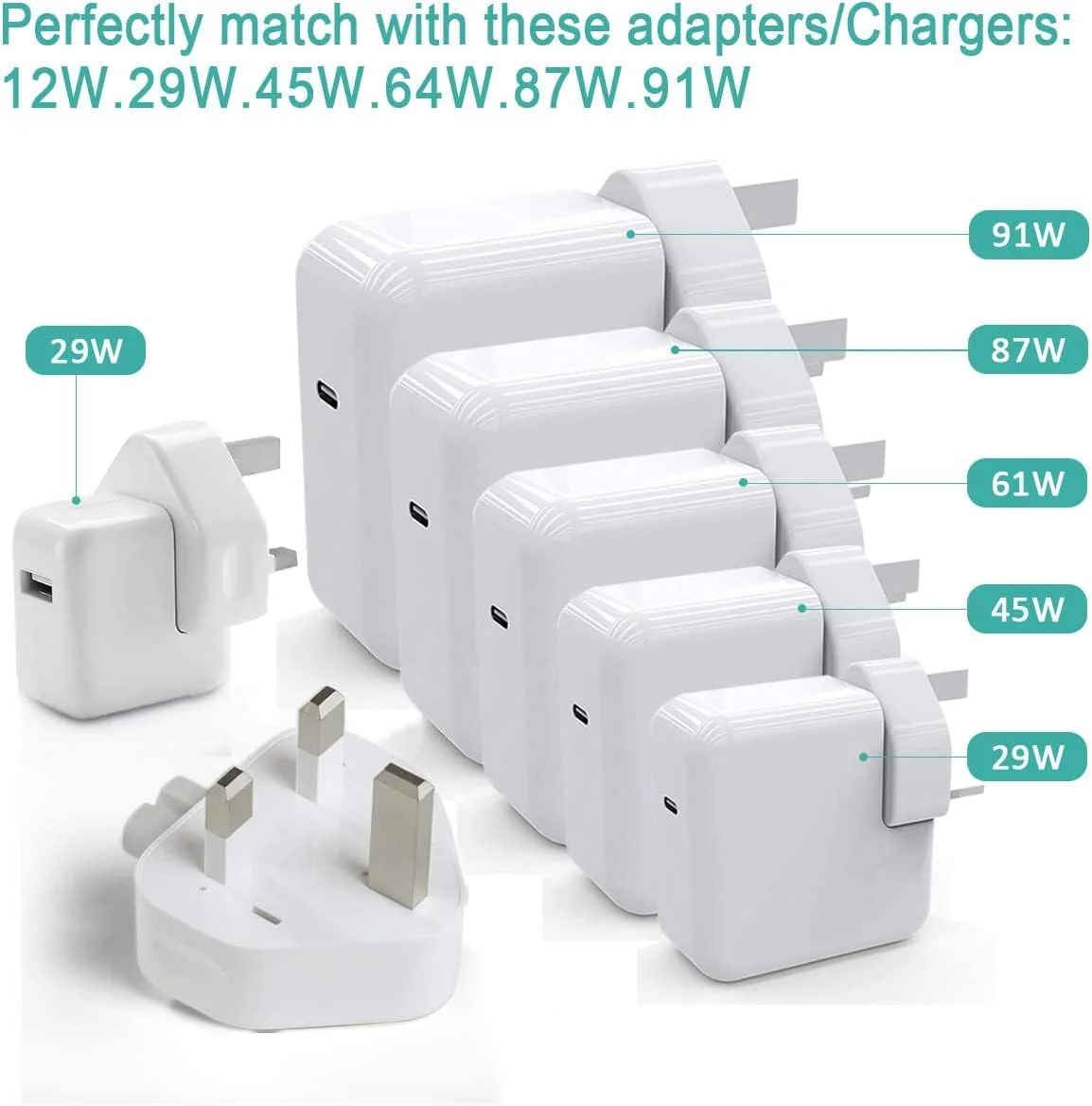 آداپتور برق ۳ پین NTECH مدل UK Duck head به همراه فیوز سازگار با شارژر MacBook iPhone/iPod، Mag-Safe و Mag-Safe 2 AC