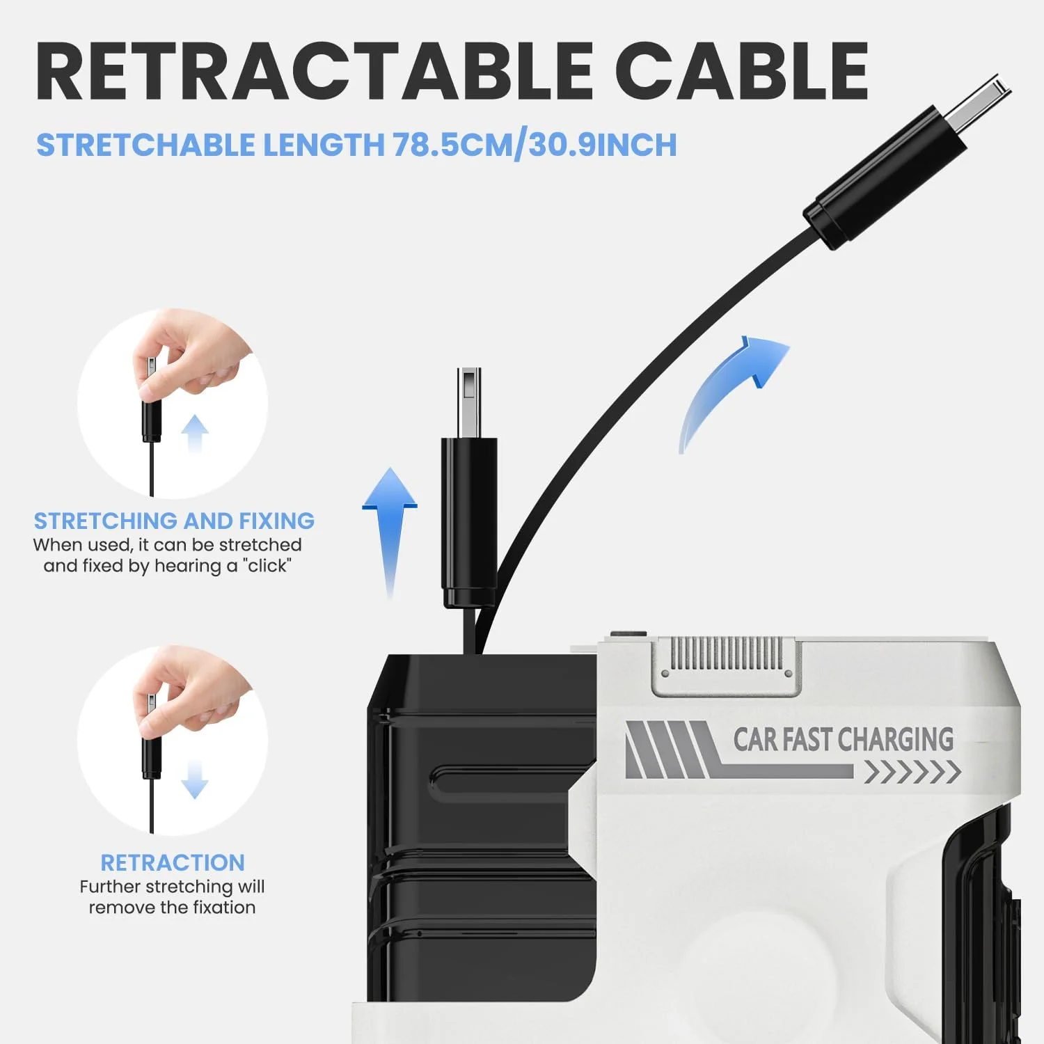شارژر فندکی خودرو Necomi، کابل جمع شونده 120 واتی و شارژر USB خودرو، شارژ سریع 4 پورت، سازگار با Galaxy و سایر دستگاه‌ها، وصلة شاحن سيار
