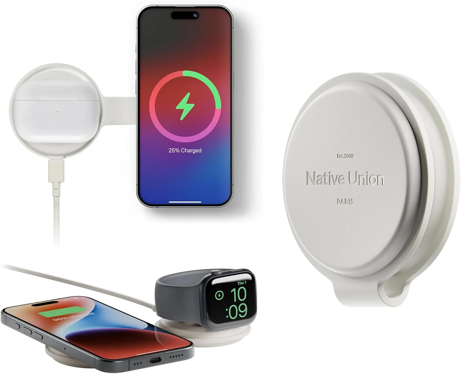 شارژر بیسیم مغناطیسی 2 در 1 نیتیو یونیون مدل Voyage - ایستگاه شارژ برای آیفون 16، ایرپادز و اپل واچ - دارای گواهی Qi2 و MagSafe 15W (سنگ ماسه) شارژر بیسیم مغناطیسی 2 در 1 نیتیو یونیون مدل Voyage - ایستگاه شارژ برای آیفون 16، ایرپادز و اپل واچ - دارای گواهی Qi2 و MagSafe 15W (سنگ ماسه)