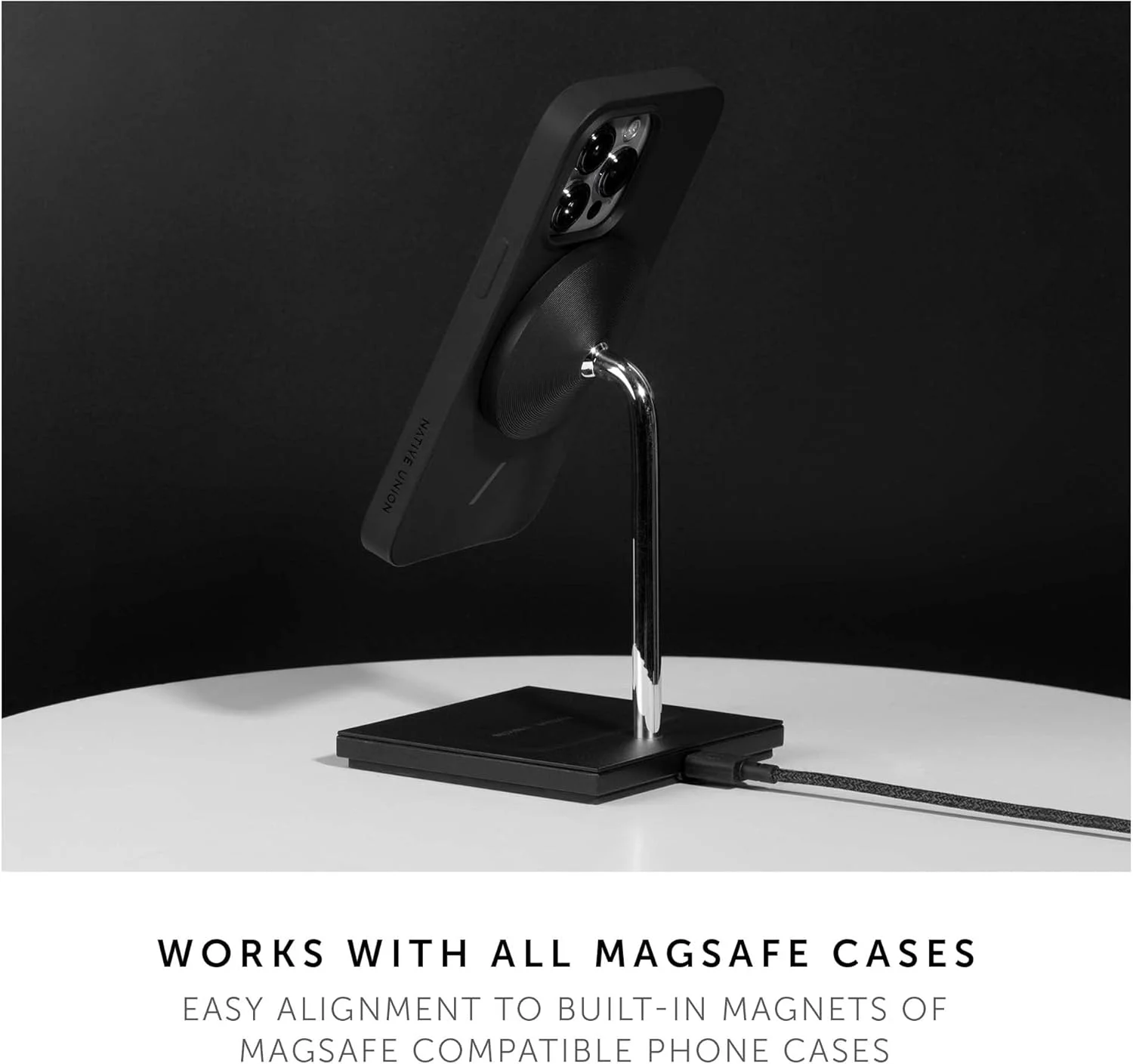 پایه شارژر بی‌سیم مغناطیسی 2 در 1 Native Union Snap برای آیفون 14/14 پلاس/14 پرو/14 پرو مکس به همراه پد بی‌سیم برای ایرپادز پرو/پرو 2، با قابلیت تنظیم زاویه و نشانگرهای LED