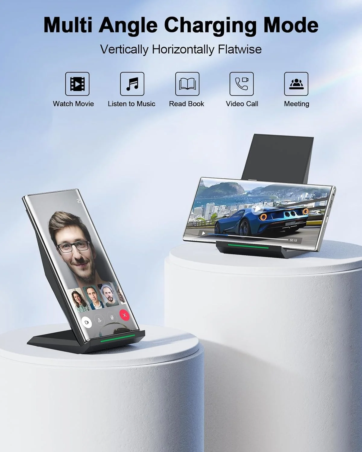 پایه شارژر بی‌سیم سریع NANAMI، دارای گواهی Qi، سازگار با آیفون 16 15 14 13 12 11 پرو مکس XR 8 پلاس، سازگار با سامسونگ گلکسی S25 S24 اولترا S23 S22 S21 نوت 20 و تلفن‌های دارای Qi