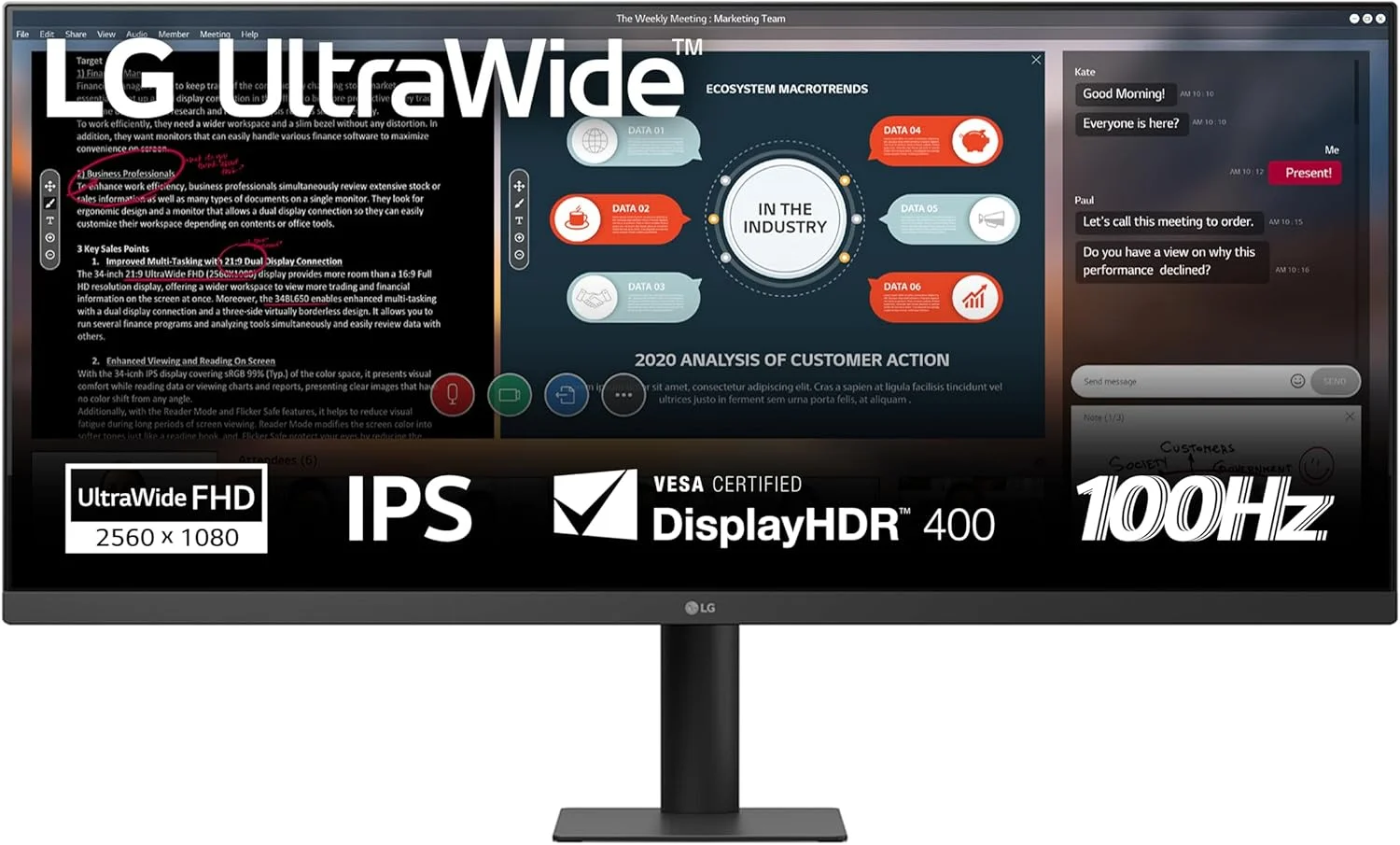مانیتور فوق عریض 34 اینچی ال‌جی مدل UltraWide 34U511A-B.AEU - پنل IPS، رزولوشن UWFHD (2560 x 1080)، زمان پاسخگویی 5 میلی‌ثانیه GTG، نرخ تازه‌سازی 100 هرتز، DisplayHDR 400، پوشش 99% sRGB (CIE1931)، قابلیت تنظیم ارتفاع و شیب