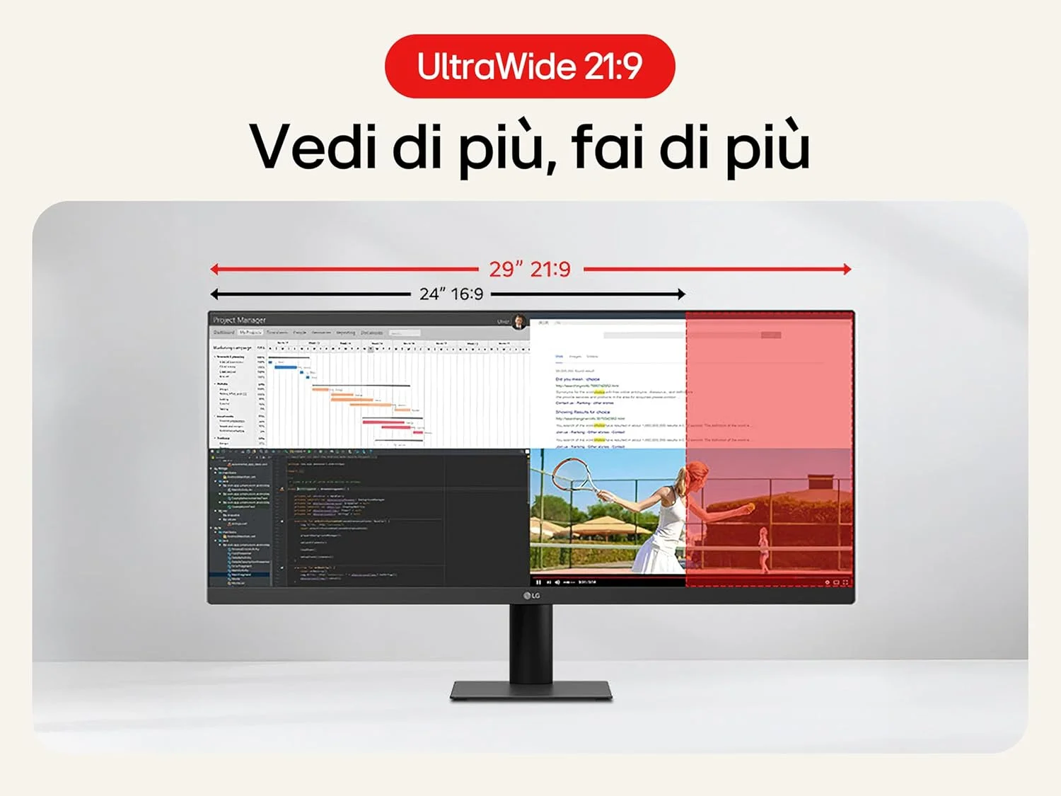 مانیتور فوق عریض 34 اینچی ال‌جی مدل UltraWide 34U511A-B.AEU - پنل IPS، رزولوشن UWFHD (2560 x 1080)، زمان پاسخگویی 5 میلی‌ثانیه GTG، نرخ تازه‌سازی 100 هرتز، DisplayHDR 400، پوشش 99% sRGB (CIE1931)، قابلیت تنظیم ارتفاع و شیب