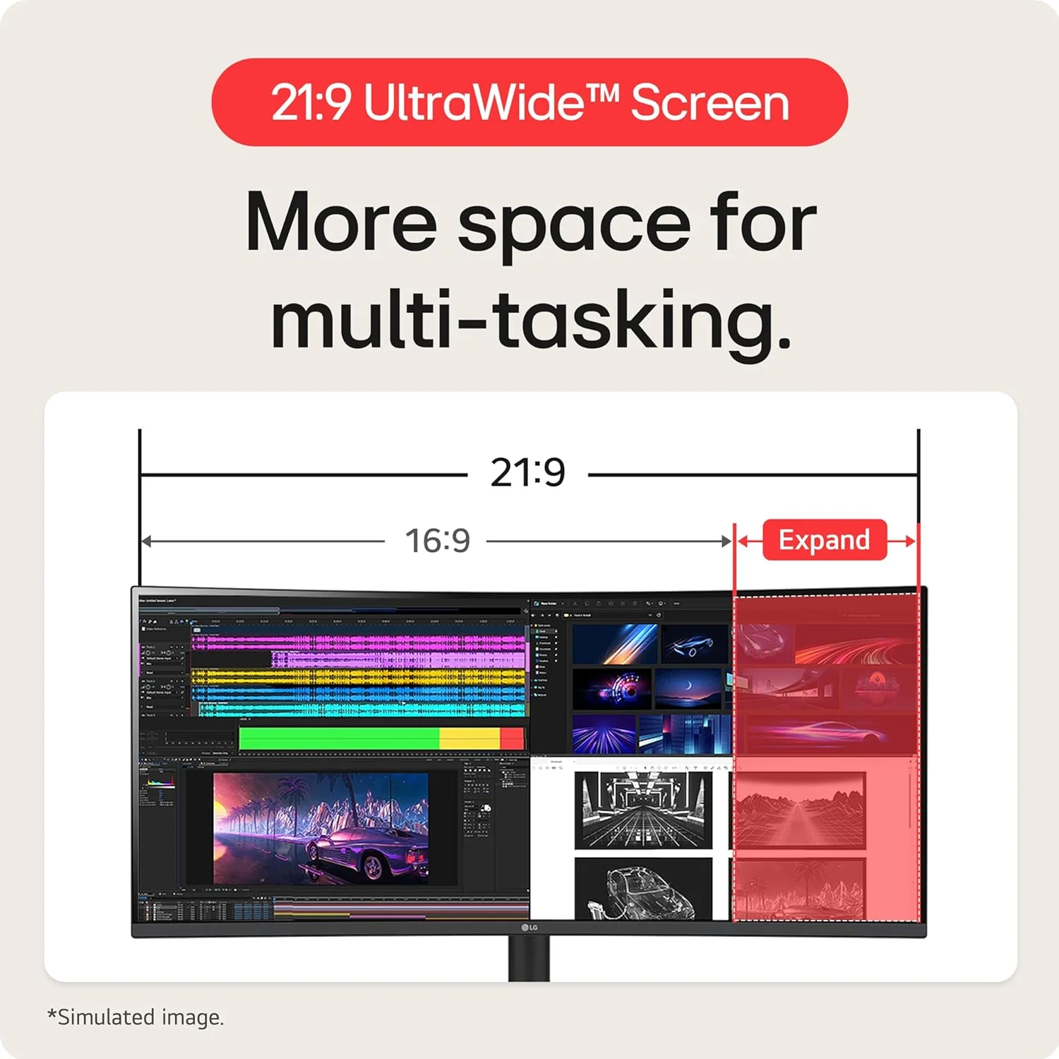 مانیتور خمیده فوق عریض 40 اینچی ال‌جی مدل 40WP95C-W با رزولوشن WUHD (5120 x 2160) 5K2K Nano IPS، پوشش 98% DCI-P3 (Typ.) HDR10، درگاه Thunderbolt 4 با توان 96W PD، طراحی تقریبا بدون حاشیه در 3 طرف با قابلیت تنظیم ارتفاع/شیب/چرخش، رنگ مشکی