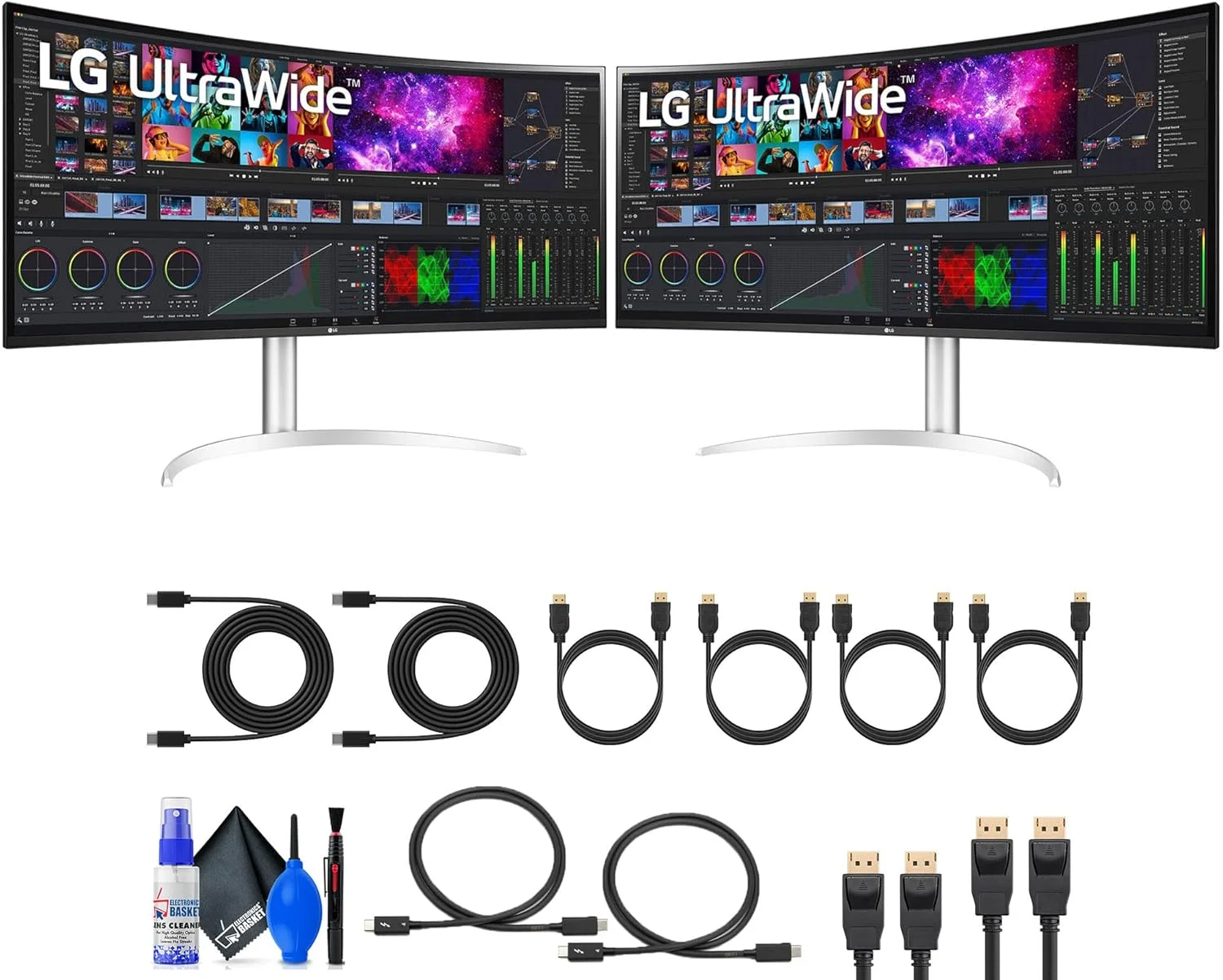 مانیتور فوق عریض ال‌جی مدل 40WP95C-W با ابعاد 39.7 اینچ، رزولوشن 5120x2160، نسبت تصویر 21:9، خمیده، FreeSync، 5K2K، HDR، پنل IPS به همراه کیت تمیز کننده، 2 عدد کابل USBC و 2 عدد کابل HDMI