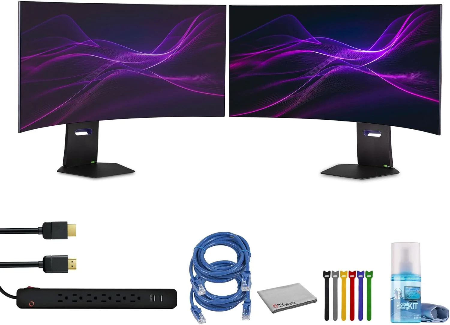 مانیتور خمیده گیمینگ اولد فوق عریض 45 اینچی ال‌جی مدل 45GX950A-B با رزولوشن 5K2K به همراه: 2 عدد کابل HDMI، محافظ برق، کیت تمیز کننده تلویزیون، بست کمربندی