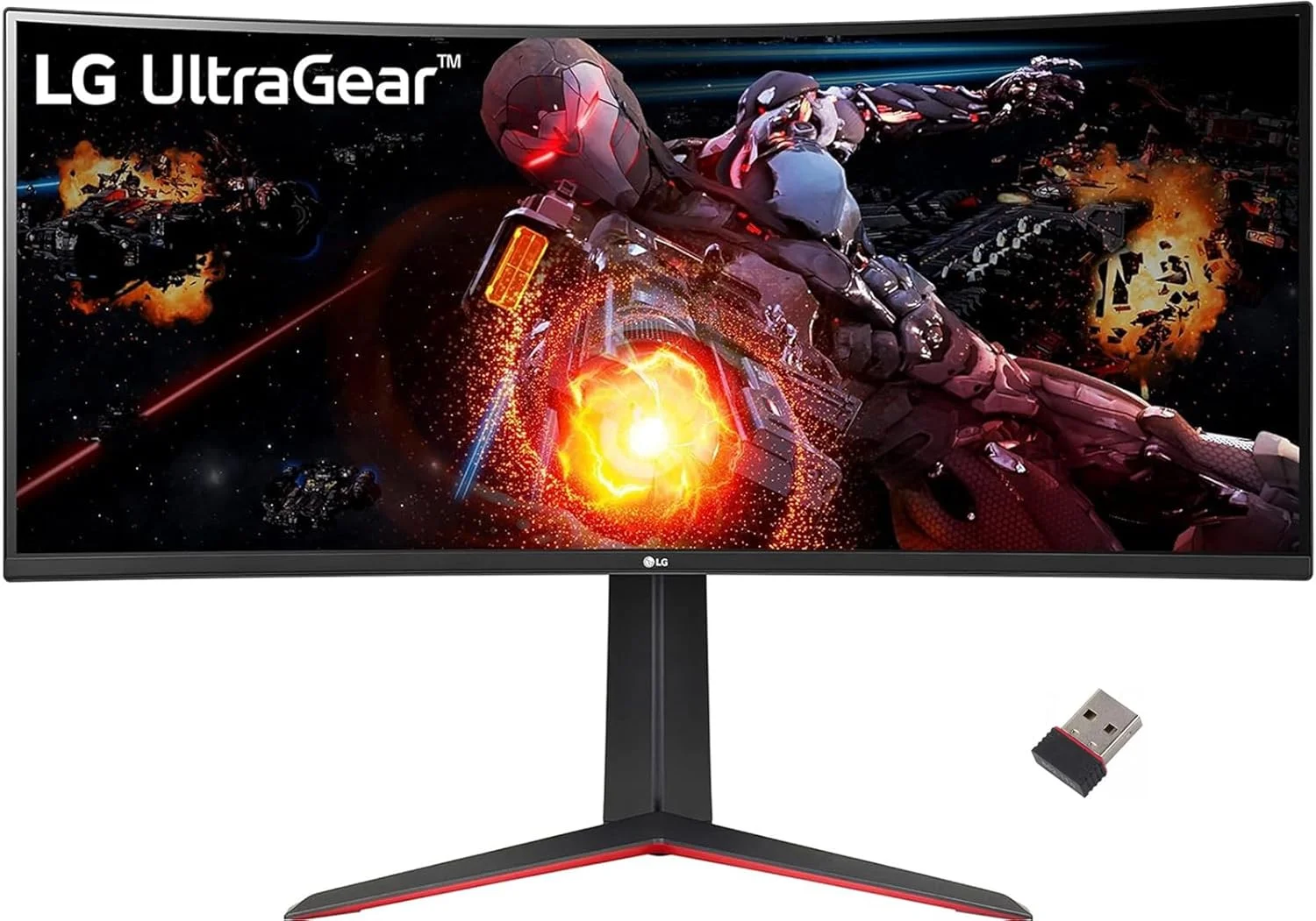 مانیتور گیمینگ خمیده 34 اینچی ال‌جی UltraGear، نمایشگر QHD (3440 x 1440)، طیف رنگی sRGB 99%، 160 هرتز، VA با سازگاری HDR 10 و AMD FreeSync Premium، مشکی، 34GP63A-B، با USB Wi-Fi