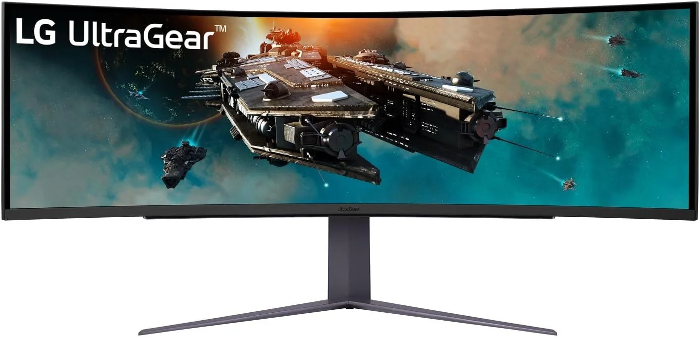 مانیتور گیمینگ خمیده 49 اینچی LG Ultragear DQHD (5120x1440)، 240 هرتز، 1 میلی‌ثانیه، VESA DisplayHDR 1000، HDMI 2.1، DisplayPort، خروجی 4-Pole HP DTS HP:X، AMD FreeSync Premium Pro، پایه با قابلیت تنظیم ارتفاع/چرخش/شیب، مشکی