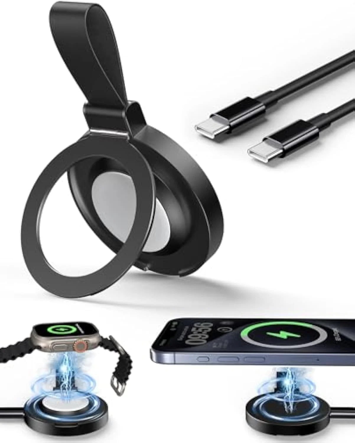 شارژر بی‌سیم مغناطیسی NALACAL، شارژر مغناطیسی بی‌سیم اپل Mag-Safe، پد شارژ سریع با پایه، کابل USB C، برای آیفون 15/14/13/12 پرو مکس پلاس مینی، اپل واچ، ایرپادز