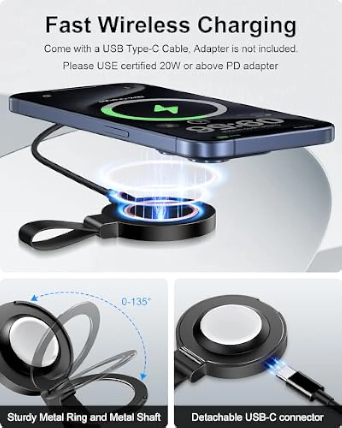 شارژر بیسیم مغناطیسی NALACAL، شارژر مغناطیسی بیسیم اپل Mag-Safe، پد شارژ سریع با پایه، کابل USB C، برای آیفون 15/14/13/12 پرو مکس پلاس مینی، اپل واچ، ایرپادز شارژر بیسیم مغناطیسی NALACAL، شارژر مغناطیسی بیسیم اپل Mag-Safe، پد شارژ سریع با پایه، کابل USB C، برای آیفون 15/14/13/12 پرو مکس پلاس مینی، اپل واچ، ایرپادز