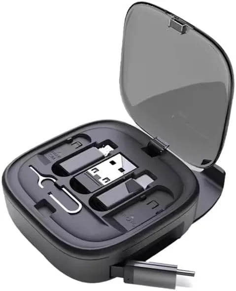 کابل شارژ سریع چند منظوره 60 واتی برای آیفون، سامسونگ، شیائومی، میکرو USB، تایپ C، کابل شارژ جمع شونده / ذخیره سازی / شارژ / انتقال / تبدیل - مشکی - SaveBig.ae