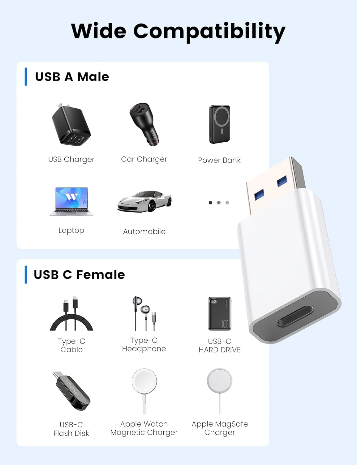 تبدیل USB به USB-C ماسواگ، آداپتور USB-C ماده به USB نر سازگار با شارژر اپل واچ 9/8/7/SE/Ultra، برای آیفون 15 14 13 12 مینی پرو مکس، آیپد، گلکسی نوت، پیکسل، CarPlay، دوشاخه دیواری تبدیل USB به USB-C ماسواگ، آداپتور USB-C ماده به USB نر سازگار با شارژر اپل واچ 9/8/7/SE/Ultra، برای آیفون 15 14 13 12 مینی پرو مکس، آیپد، گلکسی نوت، پیکسل، CarPlay، دوشاخه دیواری