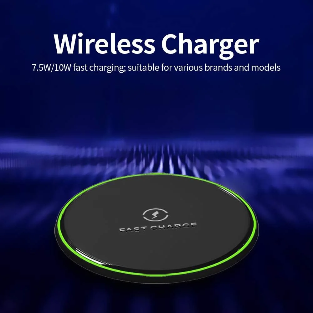 شارژر بی‌سیم 7.5W/10W با طراحی سبک و شارژ سریع، سازگار با گوشی‌های سری شارژ بی‌سیم آیفون/سامسونگ - مشکی