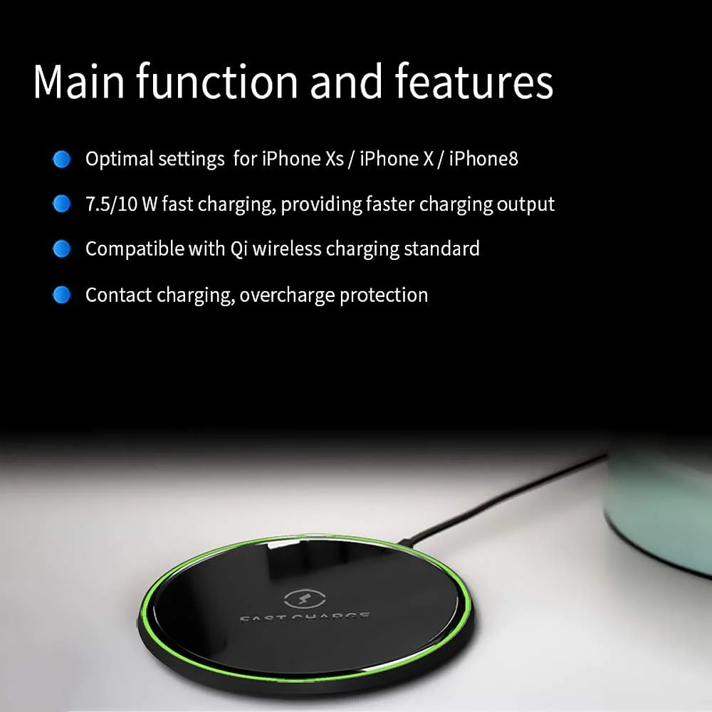 شارژر بی‌سیم 7.5W/10W با طراحی سبک و شارژ سریع، سازگار با گوشی‌های سری شارژ بی‌سیم آیفون/سامسونگ - مشکی