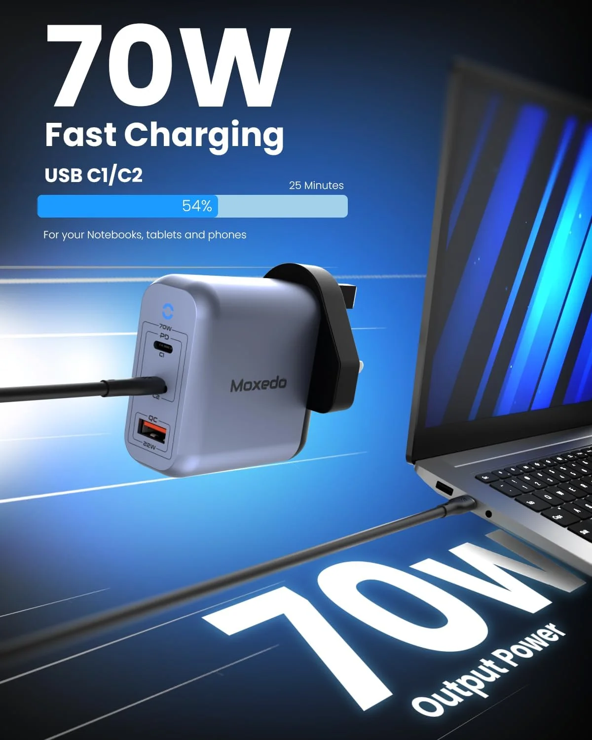 شارژر سریع 70 واتی Moxedo Volton II با درگاه USB-A و 2 درگاه USB-C، هاب شارژ دیواری 3 در 1 PD 3.0 با دوشاخه UK - شارژ همزمان 3 دستگاه - تلفن، لپ تاپ، تبلت شارژر سریع 70 واتی Moxedo Volton II با درگاه USB-A و 2 درگاه USB-C، هاب شارژ دیواری 3 در 1 PD 3.0 با دوشاخه UK - شارژ همزمان 3 دستگاه - تلفن، لپ تاپ، تبلت