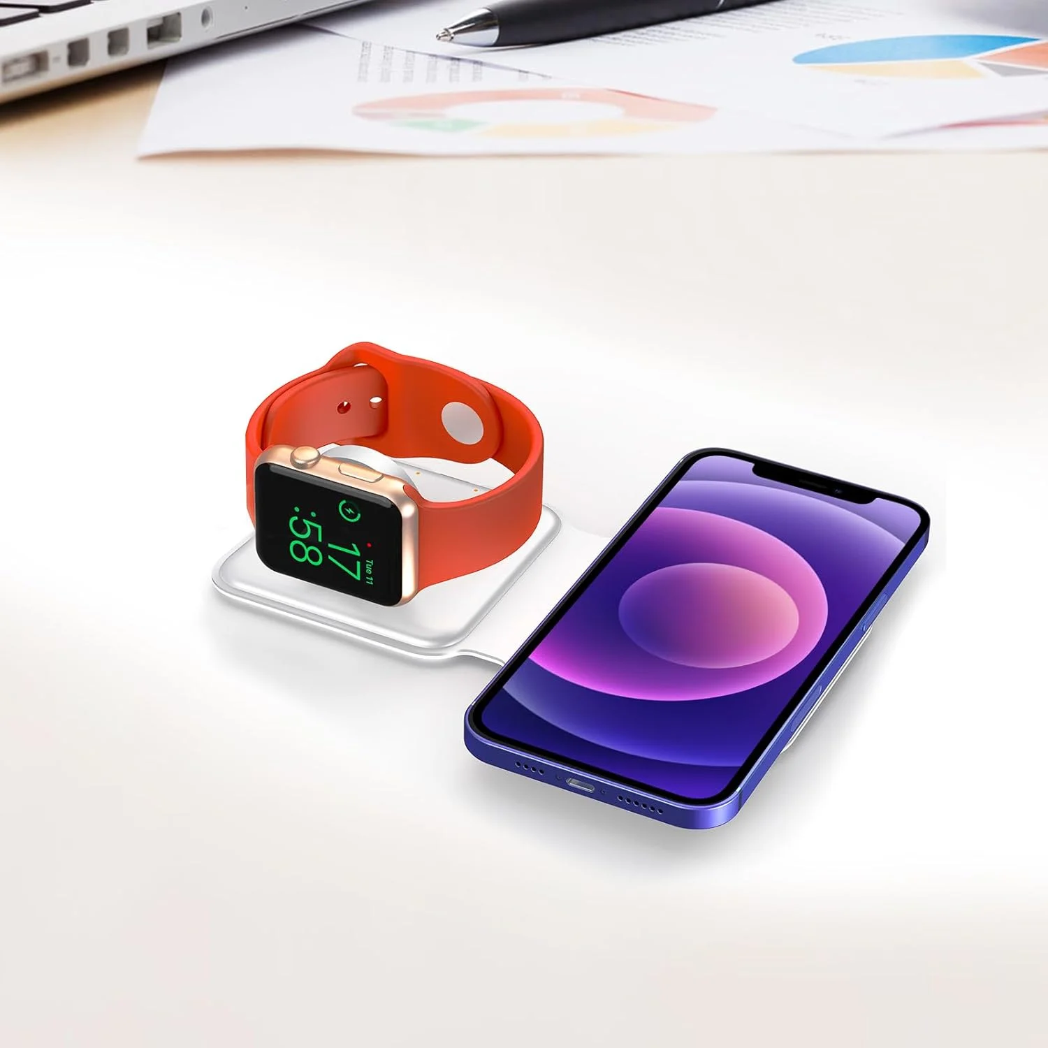 پد شارژ بی سیم تاشو مغناطیسی 2 در 1 سوییس میلیتاری سازگار با آیفون 15/14/13/12/11/8/Pro/Max و اپل واچ - سفید