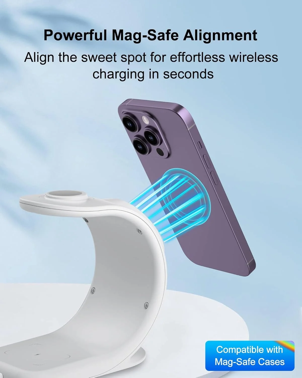 شارژر بی‌سیم مغناطیسی 3 در 1 MAKINGTEC، ایستگاه شارژ سازگار با Mag Safe برای Apple iPhone 15 14 13 12 Pro Max، برای iWatch 1-9، برای AirPods (سفید)