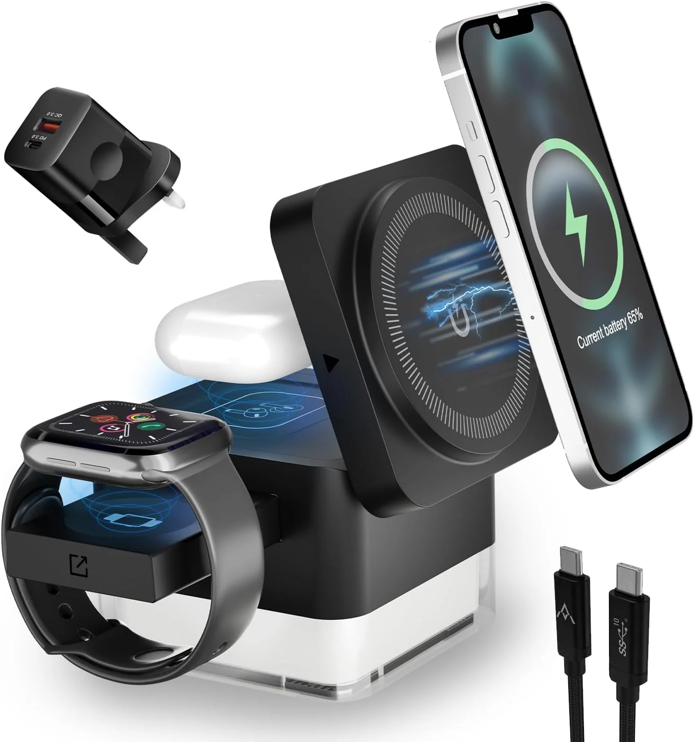 استند شارژ بیسیم مغناطیسی 3 در 1 به همراه آداپتور PD 20 واتی - شارژر سریع بیسیم مغناطیسی مناسب آیفون 13 14 15 16 17، اپل واچ، ایرپادز / کابل Type-C اندروید 3 در 1 (XM) استند شارژ بیسیم مغناطیسی 3 در 1 به همراه آداپتور PD 20 واتی - شارژر سریع بیسیم مغناطیسی مناسب آیفون 13 14 15 16 17، اپل واچ، ایرپادز / کابل Type-C اندروید 3 در 1 (XM)