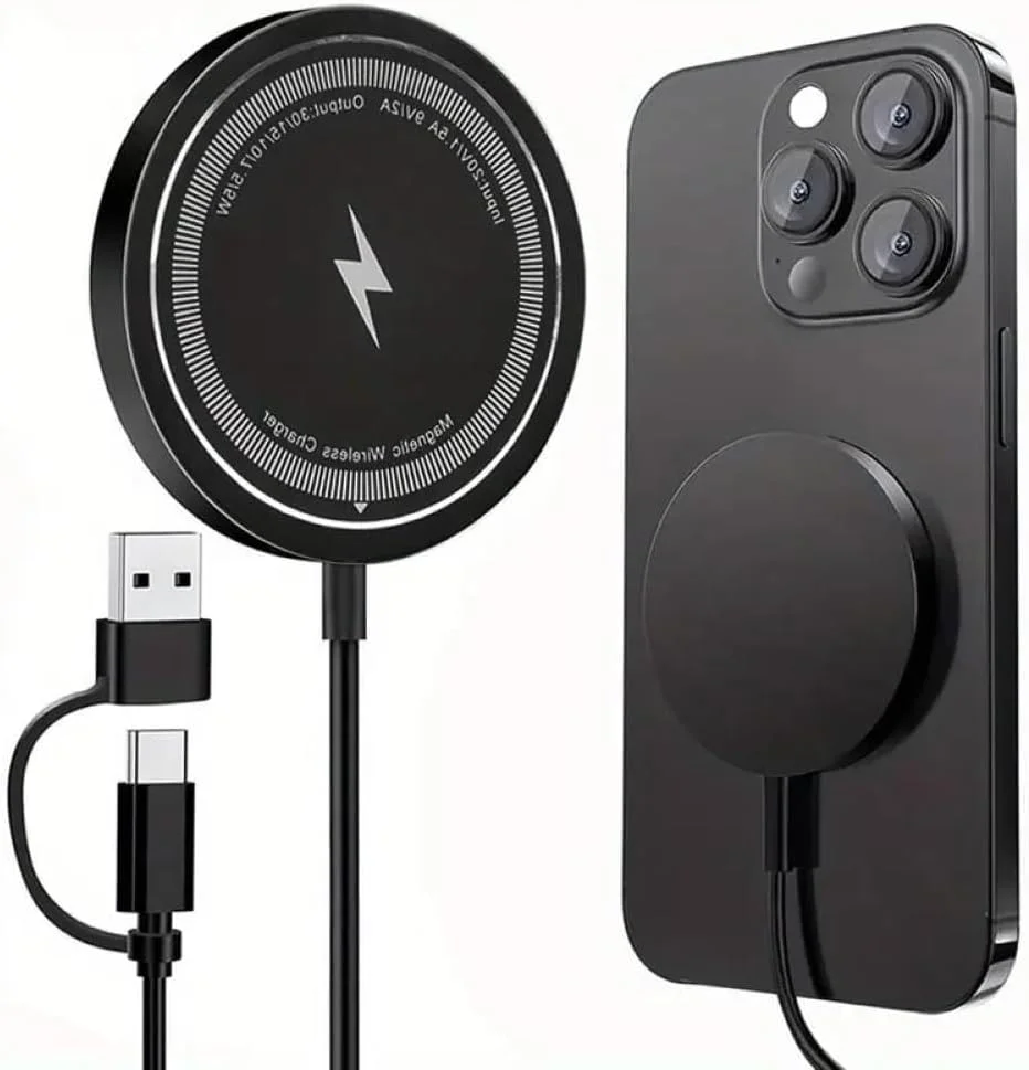 شارژر بی‌سیم مغناطیسی سریع برای سری آیفون 12/13/14/15/16 و ایرپاد 2/3، پد شارژ با پورت‌های USB-A و USB-C، برای مدل‌های پرو، پرو مکس، پلاس، ایستگاه شارژ سریع قابل حمل