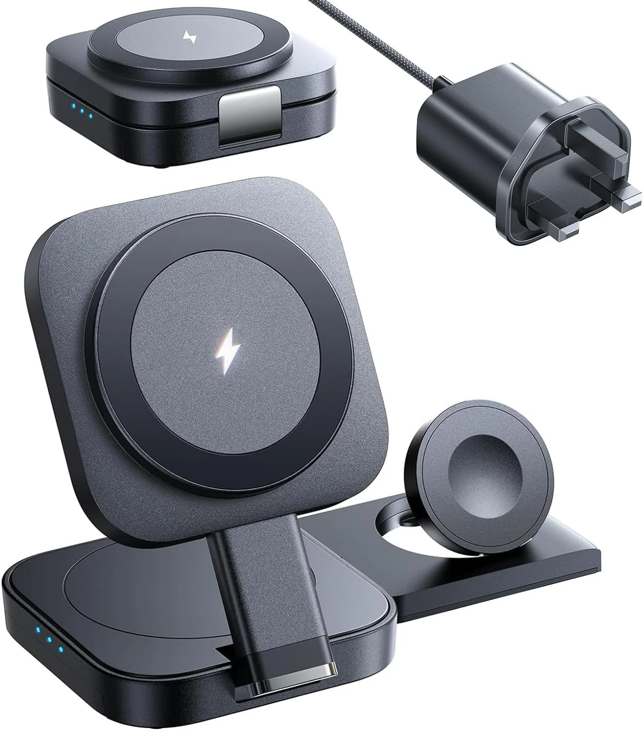 استند شارژ 3 در 1 LISEN برای آیفون 16 پرو مکس، شارژر وایرلس Magsafe برای آیفون، استند شارژ وایرلس مسافرتی برای دستگاه های متعدد، مناسب برای شارژر Magsafe آیفون 15/14/13، ایرپاد/اپل واچ