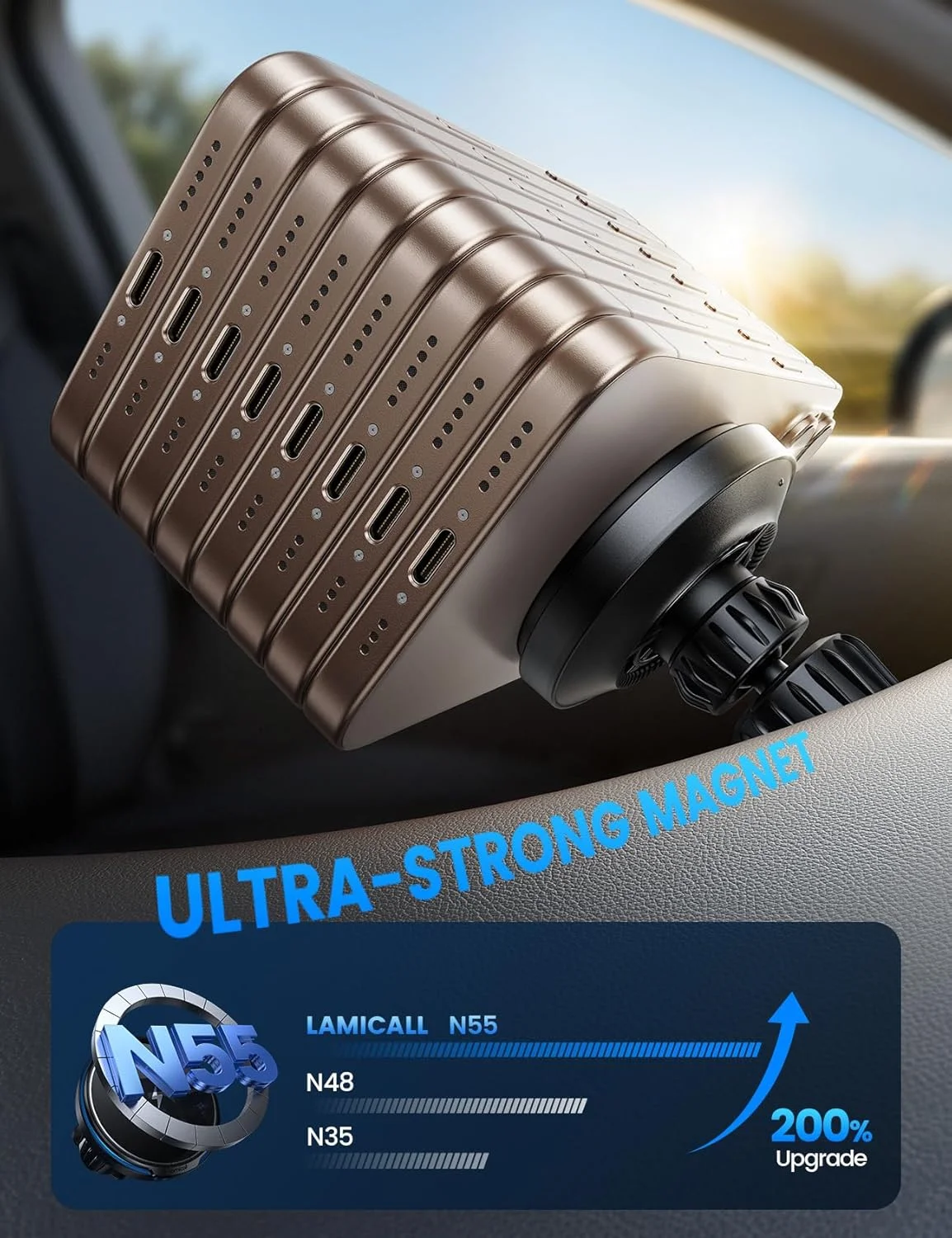 شارژر بی‌سیم ۱۵ واتی خودرو Lamicall برای MagSafe - پایه نگهدارنده مغناطیسی قوی موبایل برای MagSafe با قلاب فلزی، برای دریچه هوا، مناسب برای سری آیفون ۱۷ ۱۶ ۱۵ ۱۴ ۱۳ ۱۲ ۱۱