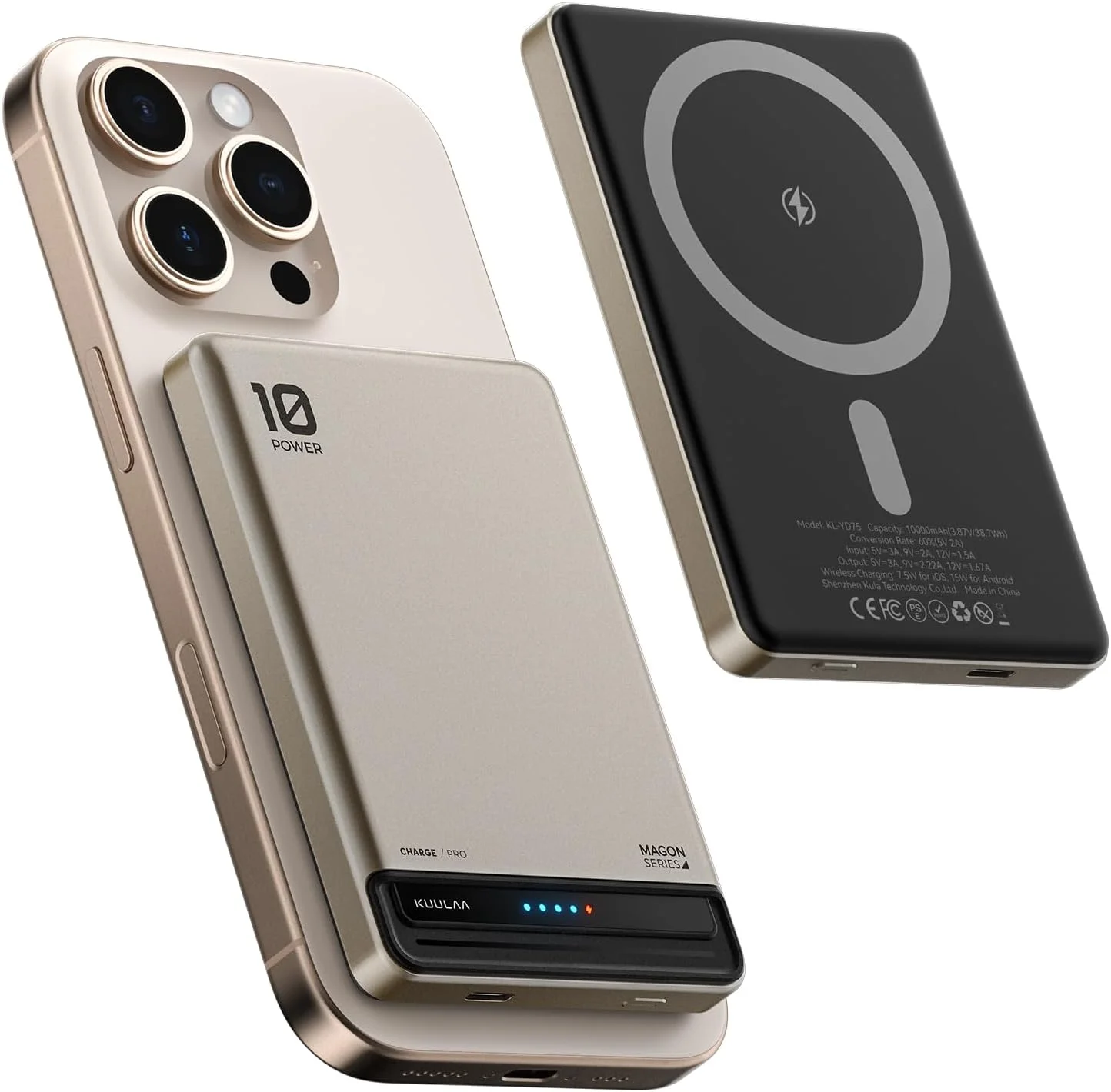 پاور بانک مغناطیسی قابل حمل Kuulaa با ظرفیت 10000 میلی آمپر ساعت، شارژر PD 20W USB C برای سری آیفون 17/16/15/14/13/12، تیتانیوم مشکی