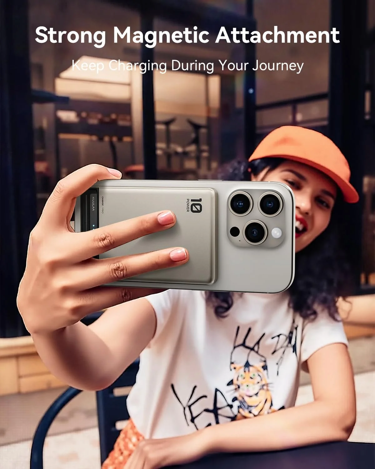 پاور بانک مغناطیسی قابل حمل Kuulaa با ظرفیت 10000 میلی آمپر ساعت، شارژر PD 20W USB C برای سری آیفون 17/16/15/14/13/12، تیتانیوم مشکی