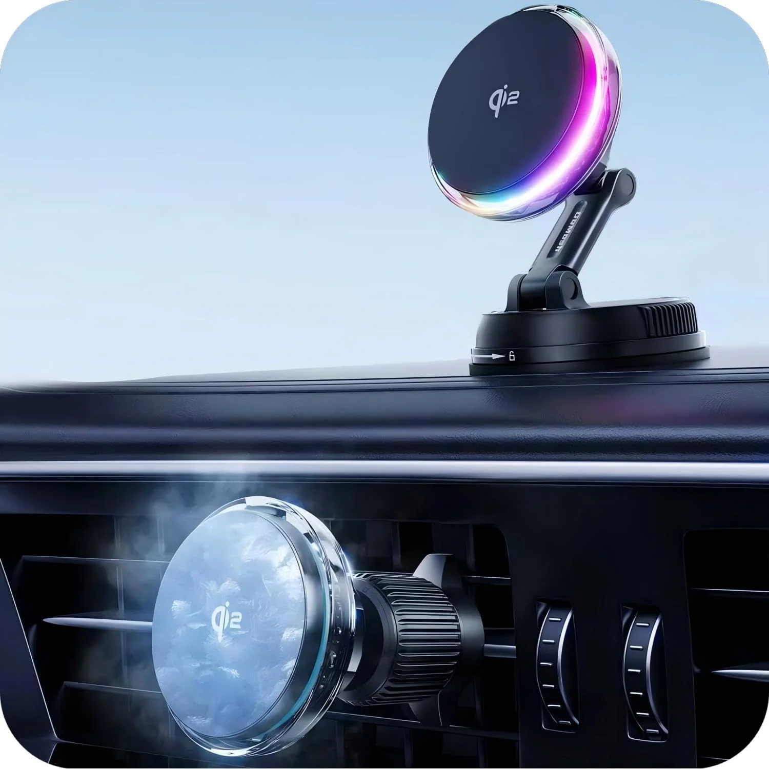 شارژر بیسیم مغناطیسی 15 واتی Qi2 برای خودرو، پایه شارژر خودرو دارای گواهی Qi2 با خنک کننده تلفن، هولدر مغناطیسی شارژ سریع بیسیم خودرو با قابلیت نصب روی دریچه هوا/داشبورد، مناسب برای آیفون 17/16/15/14/13/12 شارژر بیسیم مغناطیسی 15 واتی Qi2 برای خودرو، پایه شارژر خودرو دارای گواهی Qi2 با خنک کننده تلفن، هولدر مغناطیسی شارژ سریع بیسیم خودرو با قابلیت نصب روی دریچه هوا/داشبورد، مناسب برای آیفون 17/16/15/14/13/12