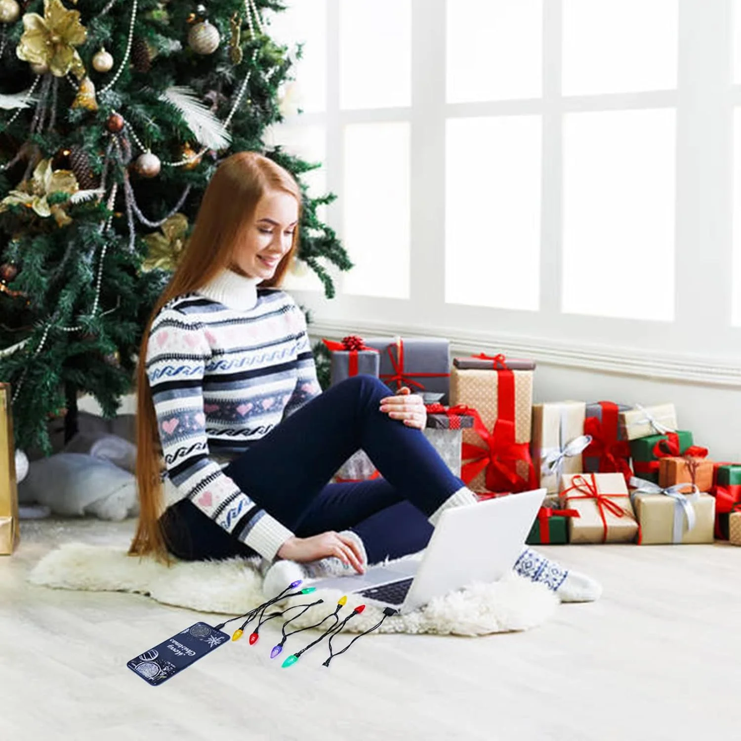 کابل شارژ تلفن چراغ های LED کریسمس، شارژر USB طرح لامپ، هدیه تعطیلات، کابل 50 اینچی 10 LED چند رنگی برای تلفن 14/13/12/11 Pro/XS/XS Max/XR/X/8 Plus/ 8/7 Plus/7s Plus/6s/6 Max و غیره (1 عدد)