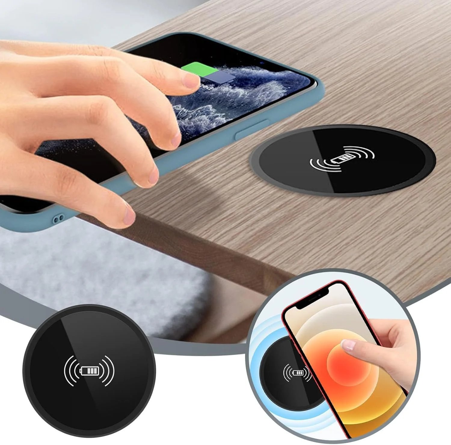 شارژر بی‌سیم توکار رومیزی KASTWAVE، پد شارژ سریع 15 واتی، شارژر بی‌سیم Qi توکار رومیزی، برای همه تلفن‌ها با قابلیت شارژ بی‌سیم (مشکی)