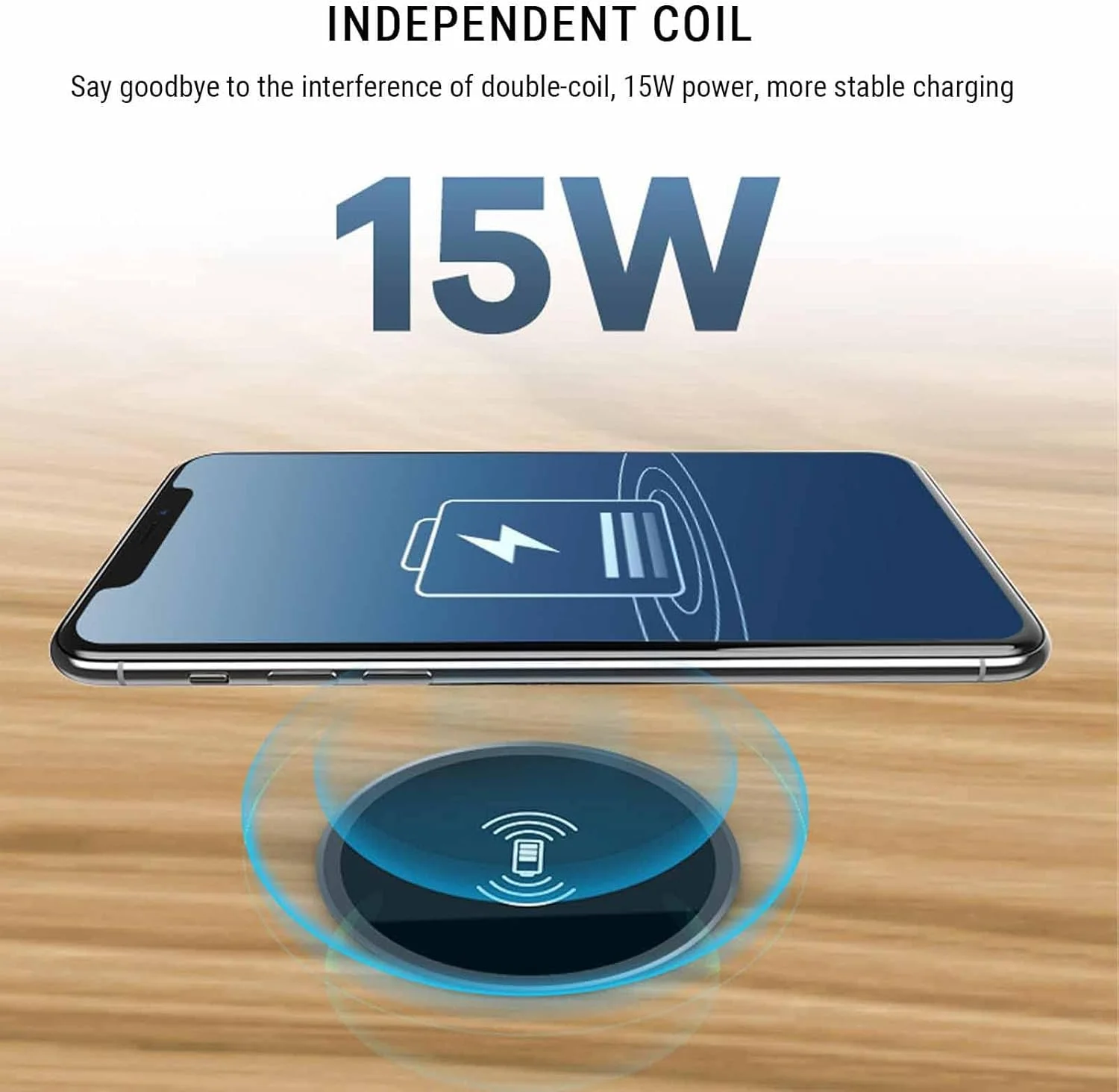 شارژر بی‌سیم توکار رومیزی KASTWAVE، پد شارژ سریع 15 واتی، شارژر بی‌سیم Qi توکار رومیزی، برای همه تلفن‌ها با قابلیت شارژ بی‌سیم (مشکی)