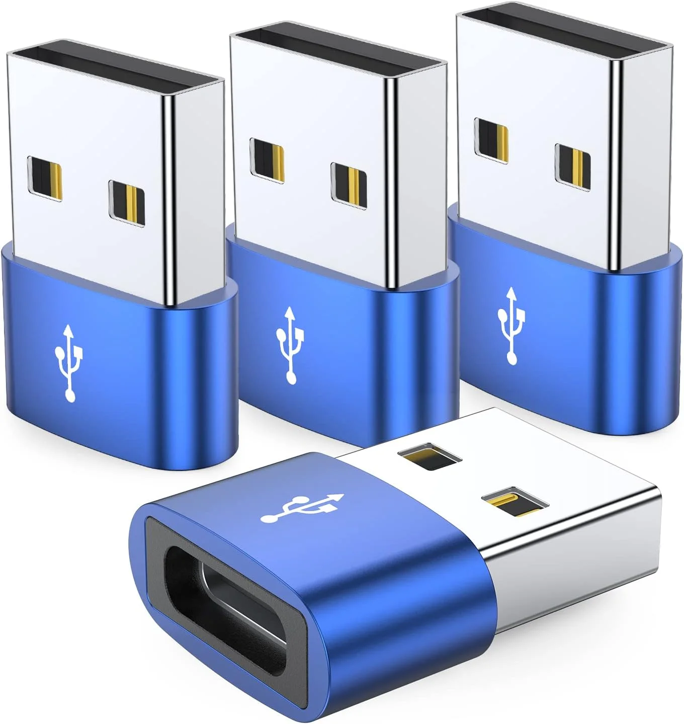 آداپتور USB-C ماده به USB نر JXMOX بسته 4 عددی، تبدیل شارژر Type C به USB A برای آیفون 16 15 14 13 12 11 پرو مکس، سامسونگ گلکسی نوت 20 S24 S23 S20، اپل iWatch سری 7 8، ایرپادز آیپد پرو