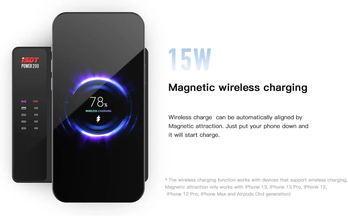 ایستگاه شارژ USB C مدل ISDT Power200X با توان 200 وات: شارژر سریع 140 واتی PD3.1 برای آیفون 16/15، شارژر سریع رومیزی 5 در 1 با MagSafe و نمایشگر LCD (100-240 ولت)