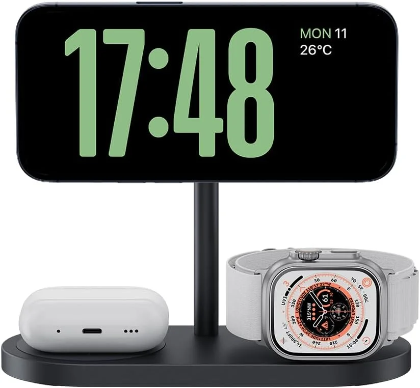 پایه شارژر بیسیم 3 در 1 بنکس Infinity Omni، اتصال مغناطیسی، شارژ سریع 15 واتی برای تلفن، 5 واتی برای ایرپادز و اپل واچ، زاویه قابل تنظیم، مشکی پایه شارژر بیسیم 3 در 1 بنکس Infinity Omni، اتصال مغناطیسی، شارژ سریع 15 واتی برای تلفن، 5 واتی برای ایرپادز و اپل واچ، زاویه قابل تنظیم، مشکی