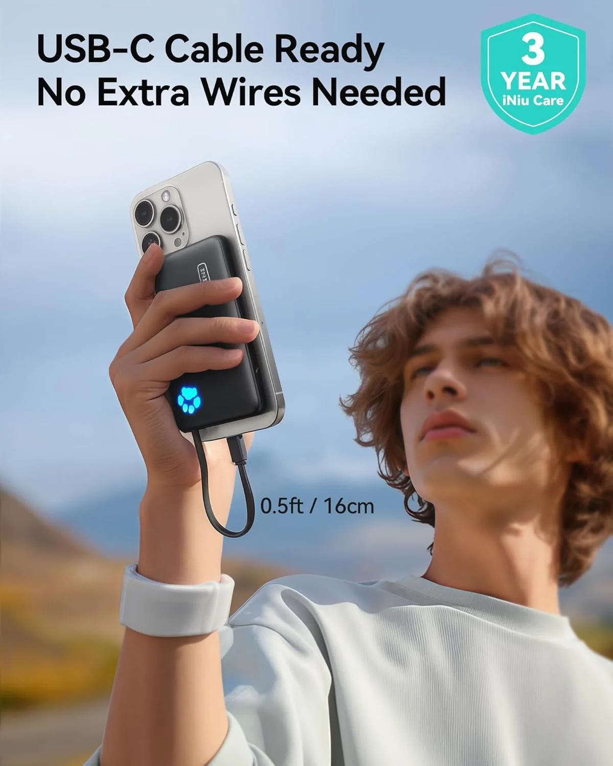 شارژر همراه INIU، باریک، شارژ سریع 45 واتی PD، پاور بانک 10000 میلی آمپر ساعتی، دارای کابل USB C داخلی، پاوربانک ضروری مسافرتی برای آیفون 16/15 پرو مکس، آیپد، گوگل پیکسل، سامسونگ S25/S24 و غیره