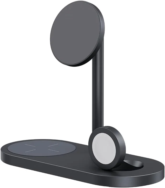 پایه شارژر بی‌سیم 3 در 1 بنکس Infinity Omni، اتصال مغناطیسی، شارژ سریع 15 واتی برای تلفن، 5 واتی برای ایرپادز و اپل واچ، زاویه قابل تنظیم، مشکی