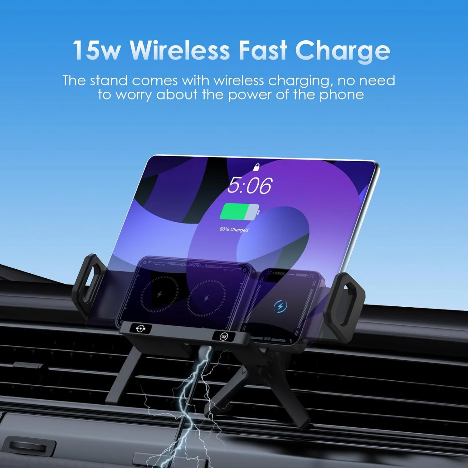 پایه نگهدارنده گوشی موبایل 15 واتی القایی خودرو، شارژر القایی سریع Qi خودرو، شارژر بی سیم گیره اتوماتیک دو سیم پیچ برای Samsung Galaxy Z Fold 6/5/4/3 Z Flip 6/5/4 S24/S23/iPhone 16/15 Series