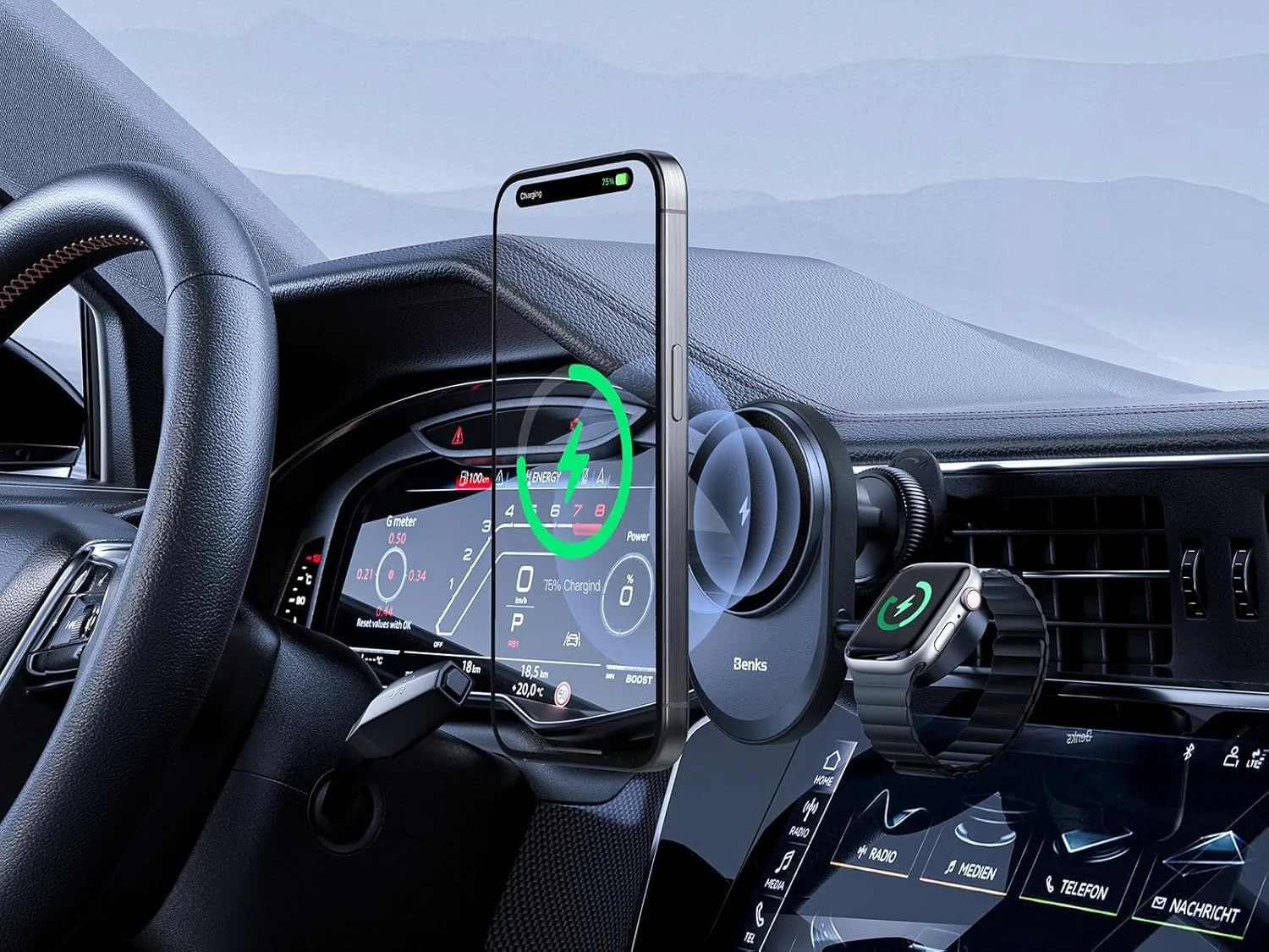 شارژر بیسیم خودرویی مگسیف 2 در 1 بنکس مدل CZ06 Infinity برای آیفون و اپل واچ، شارژ بهینه، اتصال مغناطیسی قوی، ایمن، پایدار و قابل اعتماد، نصب آسان و واضح شارژر بیسیم خودرویی مگسیف 2 در 1 بنکس مدل CZ06 Infinity برای آیفون و اپل واچ، شارژ بهینه، اتصال مغناطیسی قوی، ایمن، پایدار و قابل اعتماد، نصب آسان و واضح