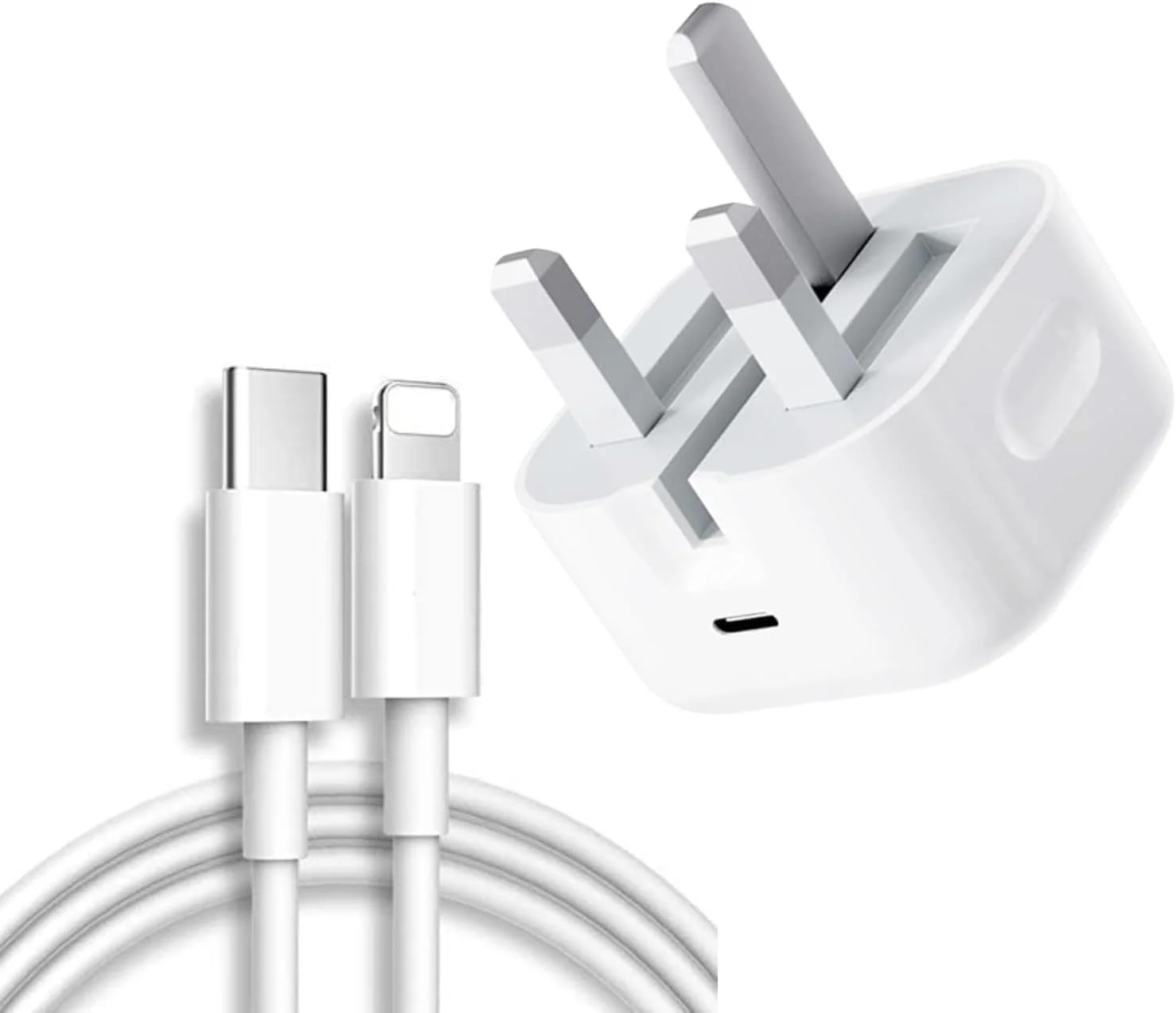 شارژر سریع 20 واتی PD USB-C به همراه کابل 1 متری USB-C به لایتنینگ، شارژر جمع و جور 3 پین بریتانیایی برای آیفون 14/13/12/11/XS/SE